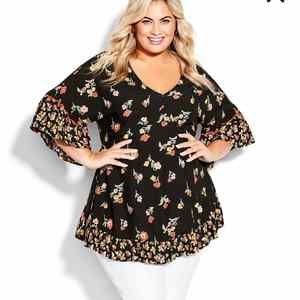 NEW NWT Avenue Black Floral Print Tunic Top Size 30/32